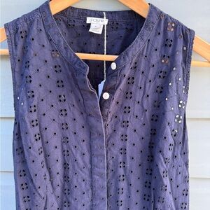 J. Crew Dark Blue Eyelet Sleeveless Blouse